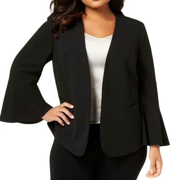 Nine West Women's Black Solid Bell Sleeve Blazer J